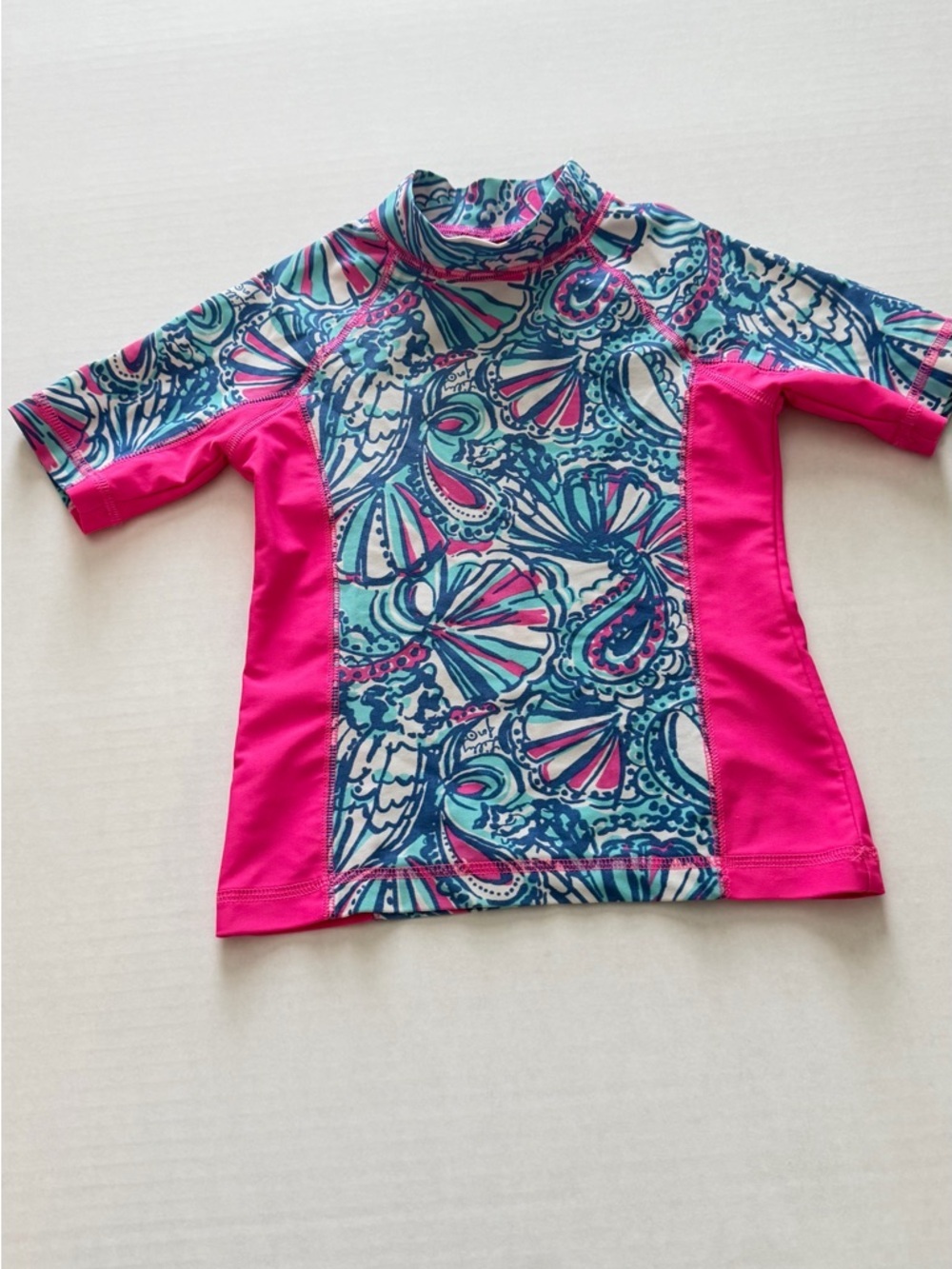 Lilly Pulitzer Pink & Turquoise Shell-Pattern Rashguard XS 4/5